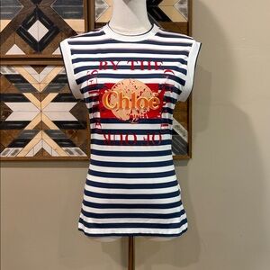 Chloe By The Grace of Our Bodies Striped Graphic Sleeveless Top size 34